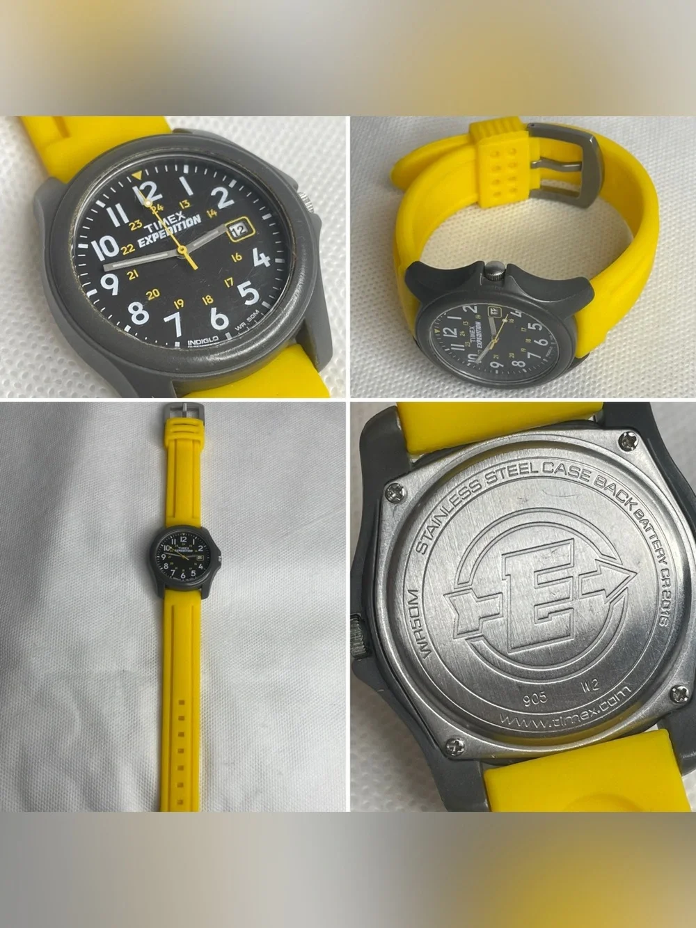 VTG Timex Expedition Classic Camper Watch Indiglo New Rubber Strap Yellow Accent
